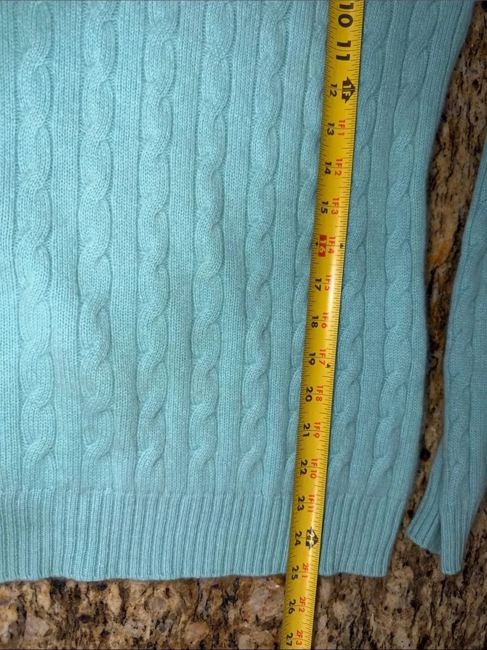 Kirkland Signature 100% Cashmere Cable Knit Crewneck Sweater Aqua Blue S